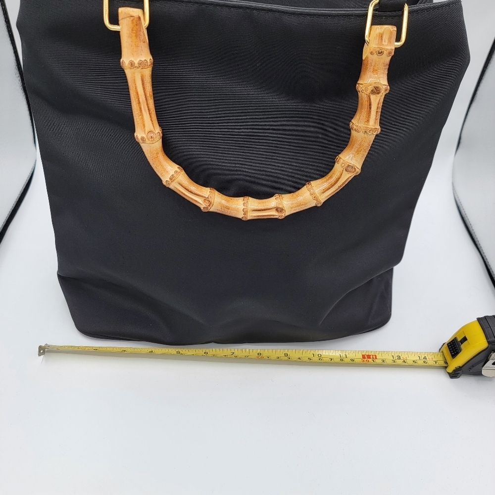 Black Tote Bag with Bamboo Handles #3064 - Picture 2 of 16